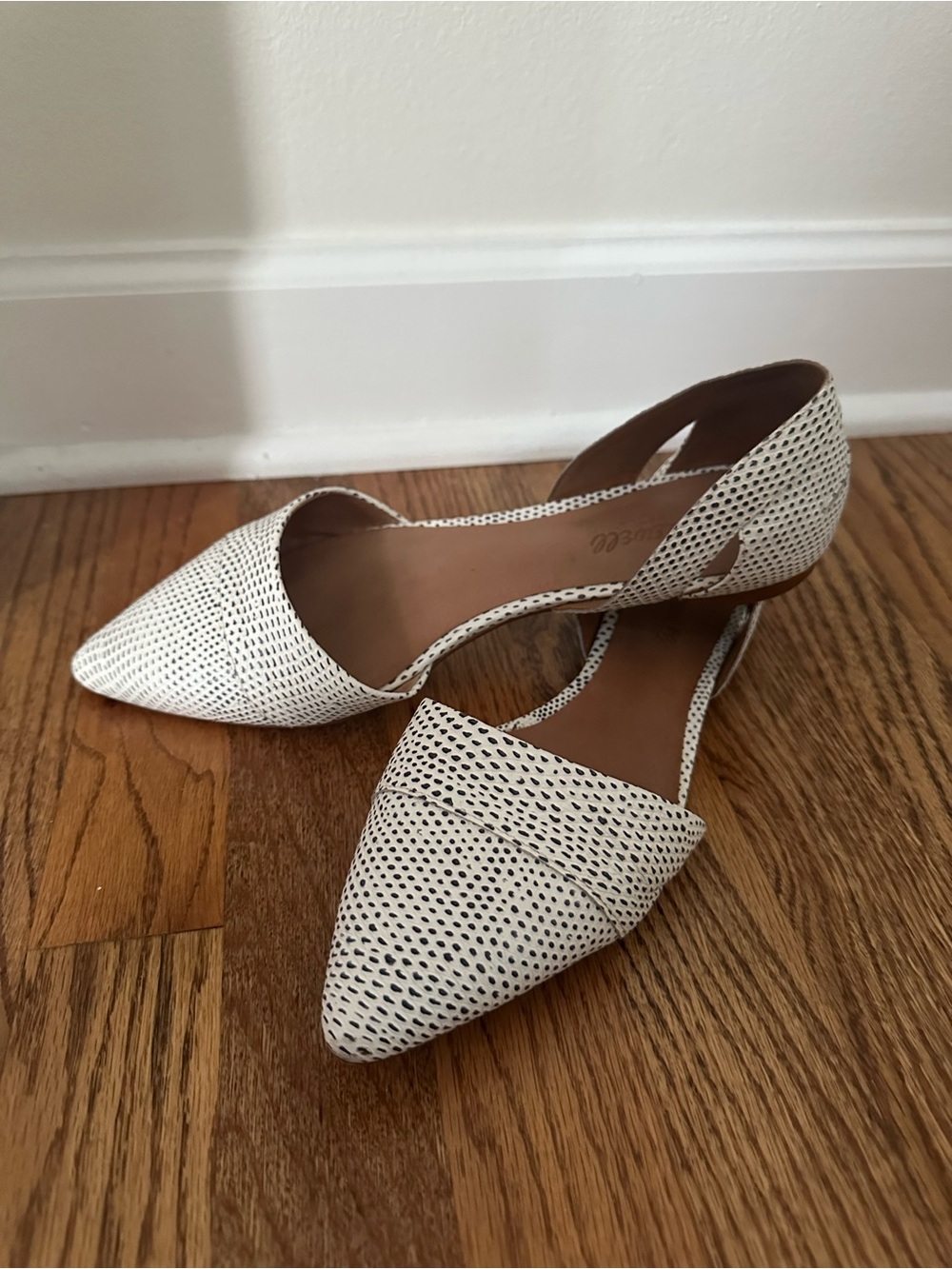 Madewell Pointed-Toe D'Orsay Flats in White with Black Dot Texture